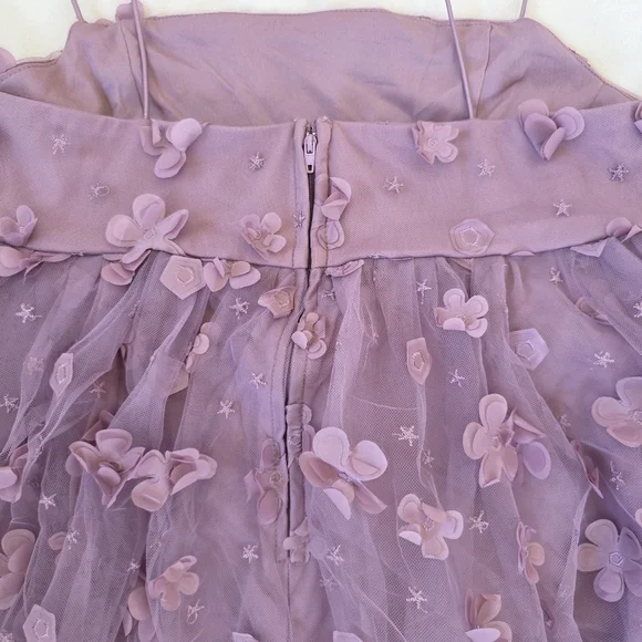 Trixxi Lavender 3D Floral Appliqué Tulle Babydoll Top - Picture 8 of 10